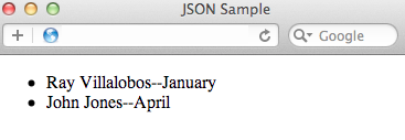 выведет в браузере значение свойства объекта json